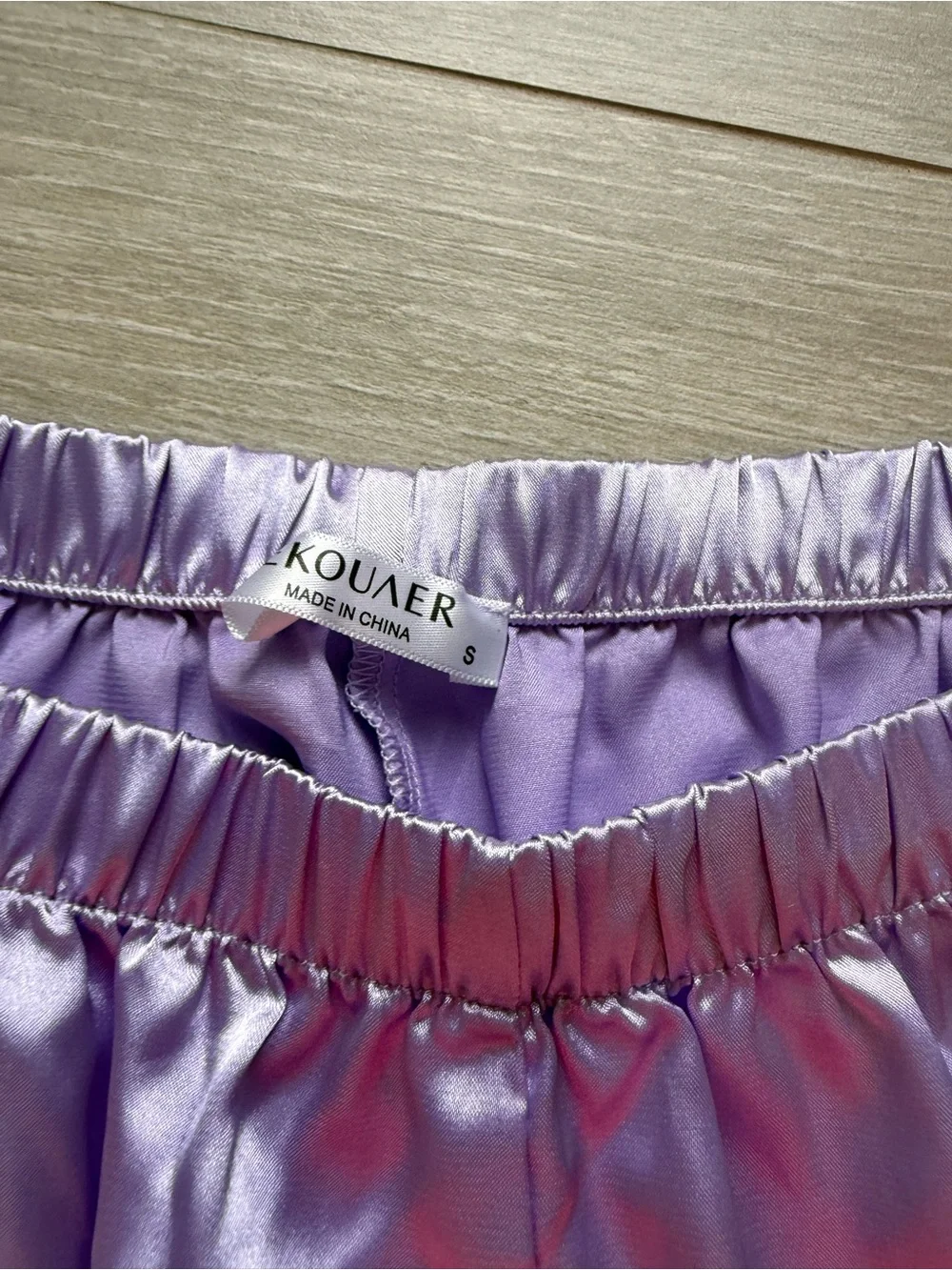 Lilac Satin Pajama Set - Button Shirt & Ruffle Shorts